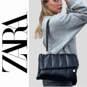 ZARA NWT QUILTED CROSSBODY PURSE BAG BLACK OS